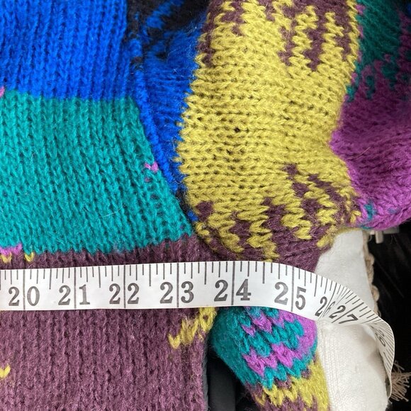 VTG 80s Patchwork Sweater Coat Color Block Chunky Knit Insulated Heavy Italy M/L - Picture 7 of 11